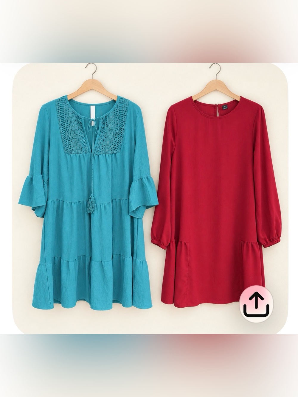 Women’s 2-Dress Bundle Teal Boho & Red-Plum Ruffle Dresses B/Shein M